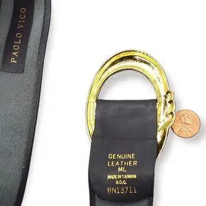 Vintage 80s Paolo Vico Gray Leather Belt Size M/L Gold Buckle Oval Adjustable Paolo Vico | Accessories | Vintage 8s Paolo Vico Gray  main image 2